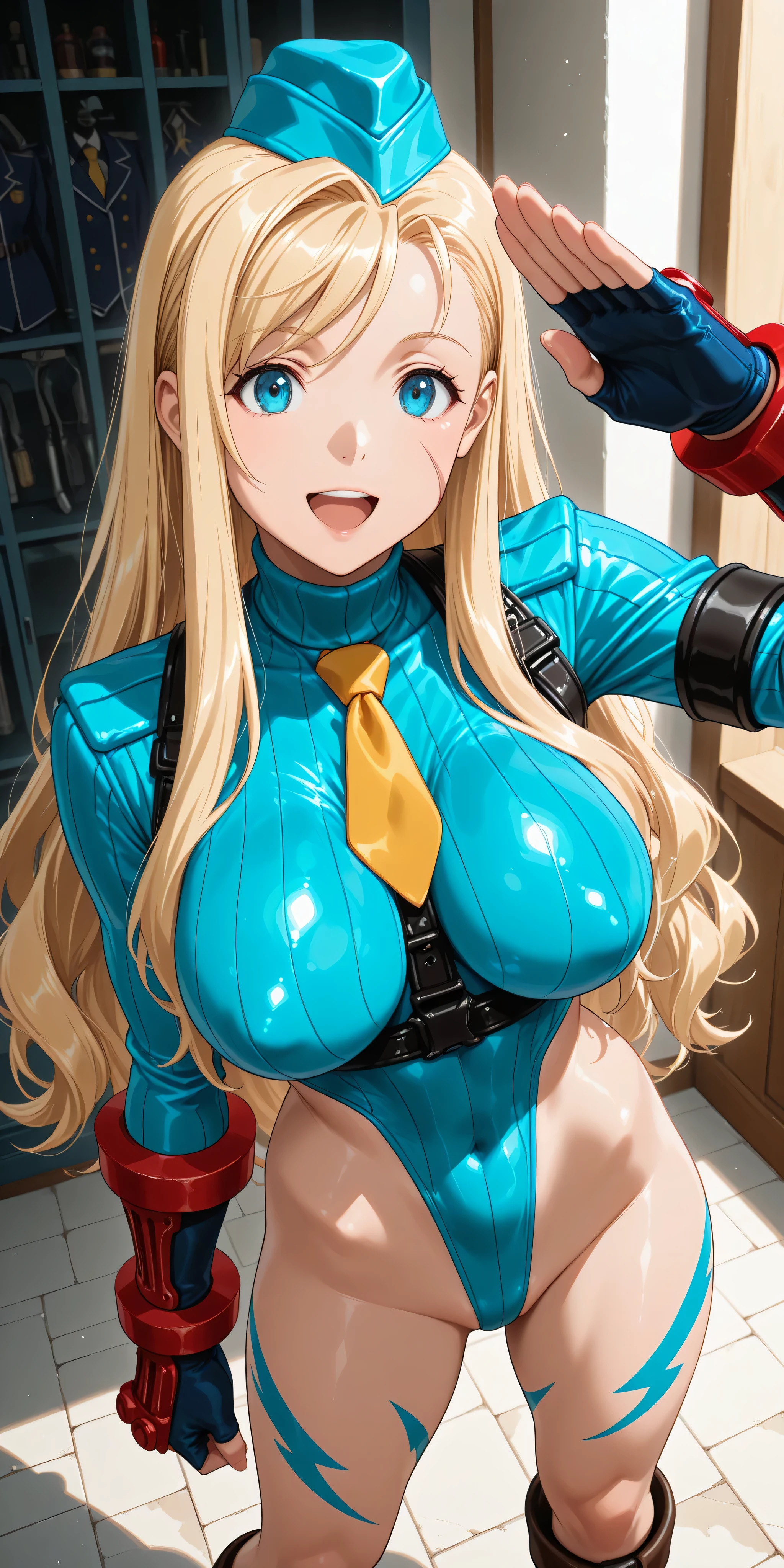 ((Best quality, Masterpiece, Nonsense)),1girll:1.9, Sexy, ( 18 years old, Expressive blue eyes, shoulder-length blonde hair, Long hair,Loose and fluffy hair),Dressed Supergirl cosplay (Super Girl Suite custom role-playing), Shortest red skirt,eechi, Terrace in 1 building, supergirl, cleavage, tiny thong, t back, g string, big tits,  big butt, tiny top suit, sexy hero pose, hard niples, sweaty skin, side boob, super girl logo in the chest