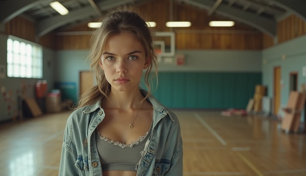 1girl, homeless, oversized dress, cleavage, ponytails, bun, messy hair, , , outdoors, EPIC REALISM, photorealistic, depth of field, off shoulders, sneakers, sitting, from below, photorealism, depth of field, blurry background, highres, 8k,  masterpiece, 