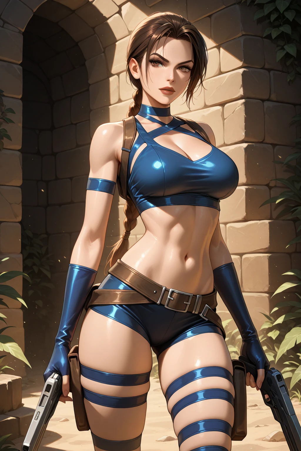 a 30 years old woman with beautiful detailed eyes, beautiful detailed lips, extremely detailed eyes and face, long eyelashes, brown hair, toned body, big breasts, wide curvy hips, big ass, sports bra and spandex shorts, disney, pixar, digital painting, realistic, photorealistic, high quality, (best quality,4k,8k,highres,masterpiece:1.2),ultra-detailed,(realistic,photorealistic,photo-realistic:1.37),HDR,UHD,studio lighting,ultra-fine painting,sharp focus,physically-based rendering,extreme detail description,professional,vivid colors,bokeh, side view, front shot
