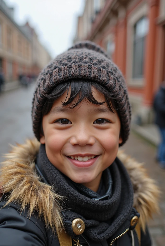 a filipino boy wearing a red beanie