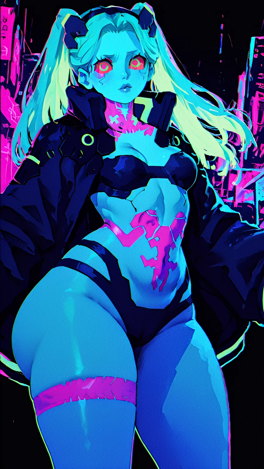 uma pintura digital da spider gwen utilizando, cabelos longos, arte cyberpunk de Josan Gonzalez, vencedora do concurso behance, afrofuturismo, synthwave, neon, neon brilhante,coxas grossas, cintura fina, sensual, nsfw, pouca roupa, arte erotica, anime, roupas rasgada de batalha, extremamente sexualizada, corpo suado, NSFW, seios grandes, bunda grande, HD, 8k, Alta qualidade, detalhes, corpo perfeito, destaque o corpo, detalhe no rosto perfeito, Detail in the background