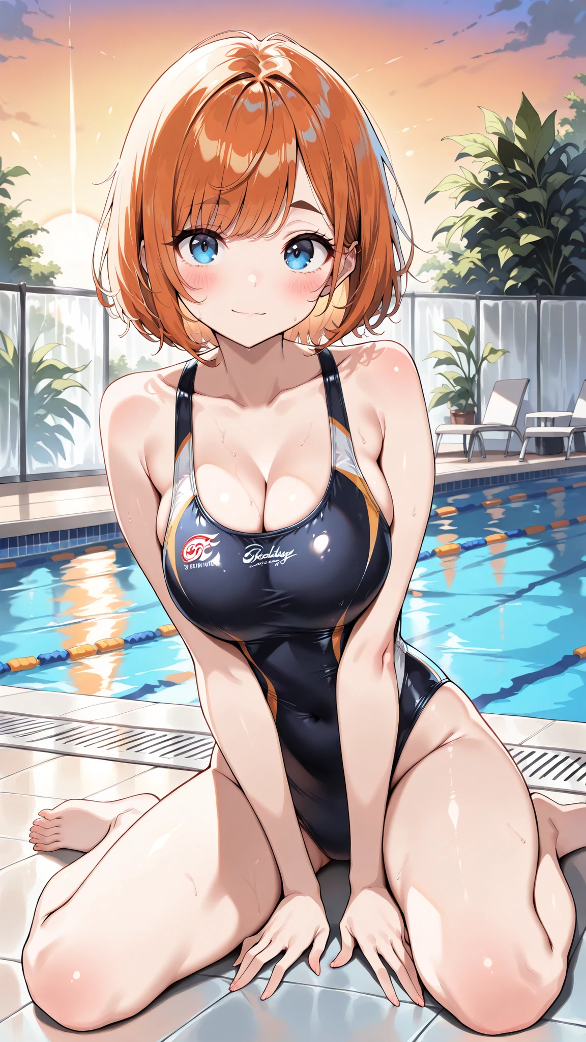 Misty from Pokemon, Hot swimsuit, Sexy pose Wet, besides a Pool, Smiling and red face,