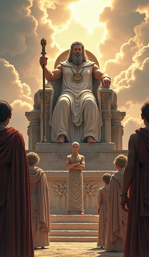 I want an epic image of Zeus along with the main gods of Olympus