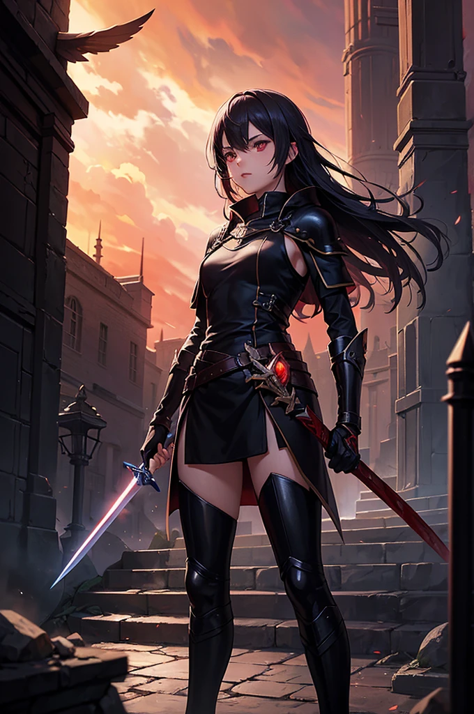 Digial art, woman, action pose, swinging sword
