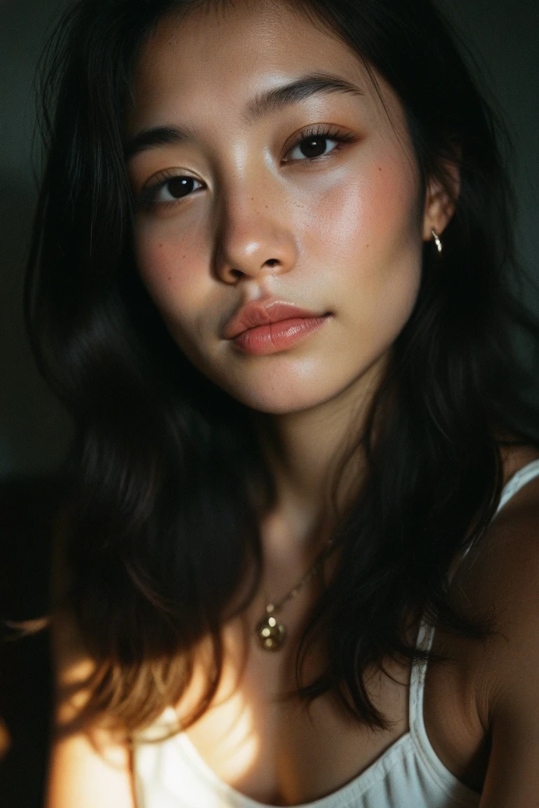 (mid range shot), editorial photograph of a 21 year old woman), (highly detailed face:1.4) (smile:0.7) (background inside dark, moody, private study:1.3) POV, by lee jeffries, nikon d850, film stock photograph ,4 kodak portra 400 ,camera f1.6 lens ,rich colors ,hyper realistic ,lifelike texture, dramatic lighting , cinestill 800, wearing a white tshirt and grey panties, (ahegao)