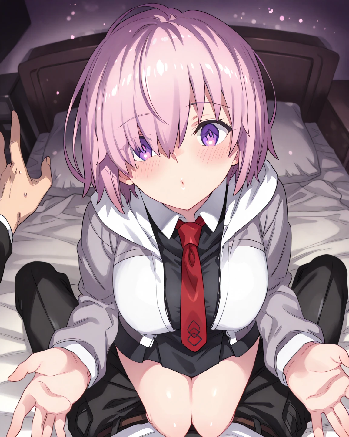 score_9, score_8_up, score_7_up, score_6_up, BREAK source_anime, mash kyrielight, short hair, purple eyes, pink hair, hair over one eye, glasses, 1girl, nude, NSFW, doggystyle position, sex, motion lines, uncensored, wide hips, big ass, ahegao, open mouth, lewd, steam, sweat, fullbody shot, on bed
