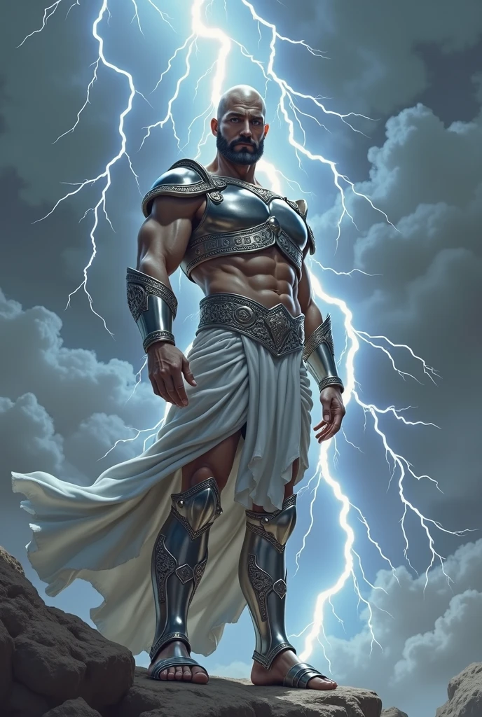 homem ,careca sem cabelo, de os olhos azul, tiro de corpo inteiro, olhos firmes, olhando para frente, lightning in the sky, arms extended, olhando para frente, parado no topo de uma montanha, manto e capa vermelhos, Shining cross in the air A closeup of a man holding a scale with a watch, libra symbol, zodiac libra sign, Libra, advogado, advogado de defesa, accurate court, Justice, lei alinhada, imagem de perfil, Estatura completa, imagem profissional, imagem do avatar, Direito - alinhado, equilibrium, good proportions