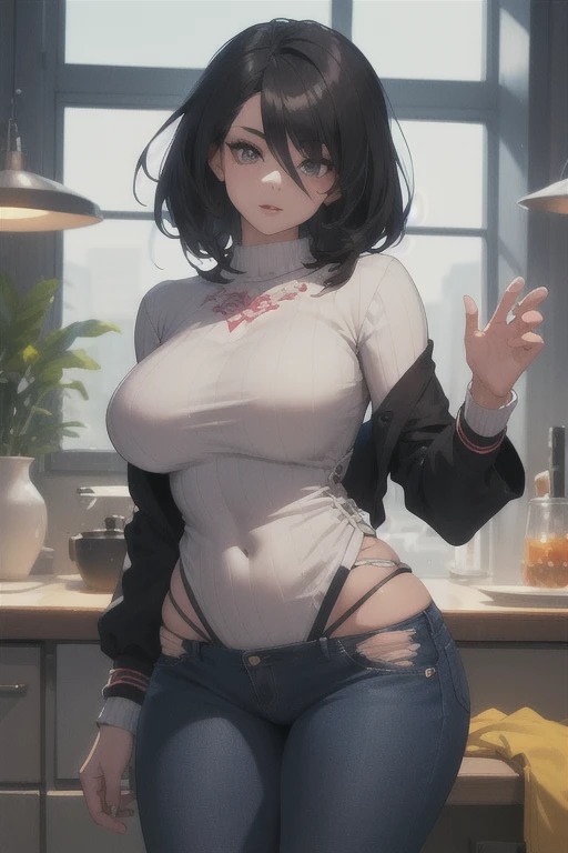 (Safety Sensor、approved、Can be viewed:1.8),masterpiece、highest quality、highest quality、Accurate the human body、Accurate、Elaborate、masterpiece、Every detail of the face、Dark Skin, Woman with dark skin, Side Ponytail, hair ornaments, Hair Clip, White one-shoulder long sweater dress:1.5, Bra visible through clothes, , Black choker, ,Purple scrunchie, Thigh straps, whole body, Detailed Background, alone,Big cleavage、( Big Breasts、Ahegao Smile:1.5、Glowing oil skin:1.5)、(Dim lighting:1.5, night:1.5, Japanese love hotel bedroom:1.5、)、((Many words:1.5、Many heartfelt voices:1.5))、Double Peace、The beauty of the eight-headed、Mature adult woman、Emotional、Absolutely safe、Small face、