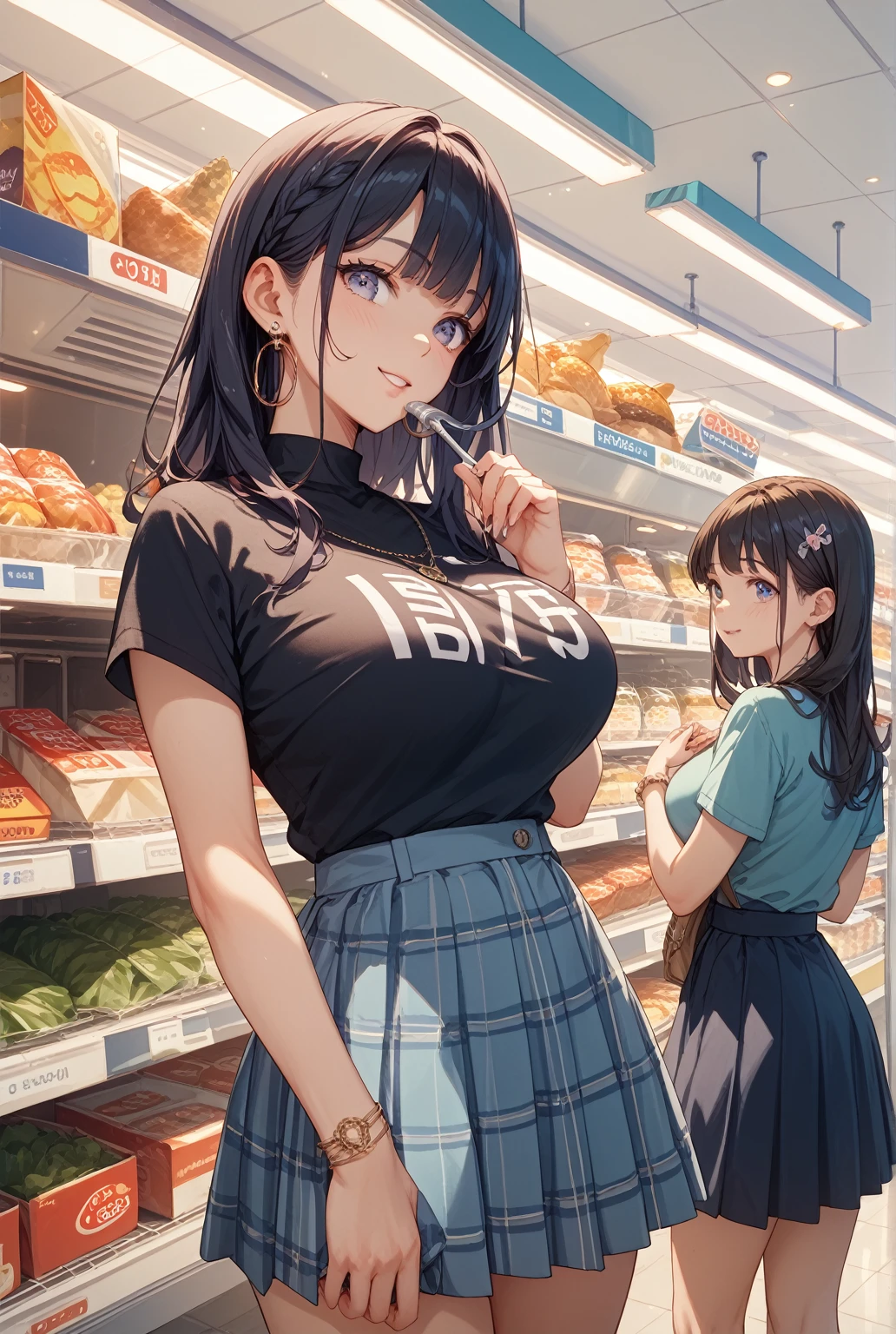masterpiece, best quality, 2girls, 10yo, (petite), cowboy shot,
seductive smile, standing, sundress lift, nipples show off, flat chest,
Konbini, food, shop, indoors, convenience store,
