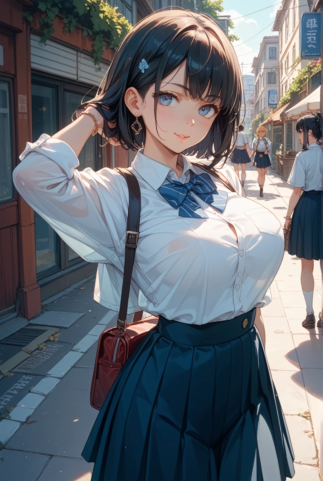 masterpiece, Highest quality, High resolution, Very detailed, Detailed Background, Cinema Lighting, One Girl, young woman, No bra、No sleeve,  smile, wearing  Backpack, (Backpack:1.0), travel Backpack, Run, whole body, Day, Day光, Outdoor、very cute and beautiful girl,Teen,(Very detailed美しい顔),(smile),Happy,(白いNo sleeve:1.2) (Brown shoulder bag),(Brown Checkered Micro Mini Skirt:1.2),((Cleavage、Thin thighs))、(((Clothes come undone、Breasts are visible、I can see a toy in her vagina、A sexually aroused expression)))
Dynamic pose,hair ornaments,Black Hair,Shopping Street,Town Square,
(Highest quality,masterpiece:1.2),High resolution,Very detailedな,Very detailed,32K,8k resolution,
Intricate details,Movie-like scene,Detailed Background,alone,Dynamic Angle,
Hair blowing in the wind,Beautiful and detailed sky,Cleavage、Embarrassed expression