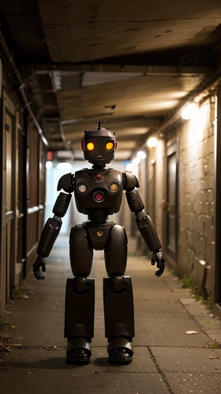 Generate a image of the robot teaching a group of children ( orphans) in orphanage