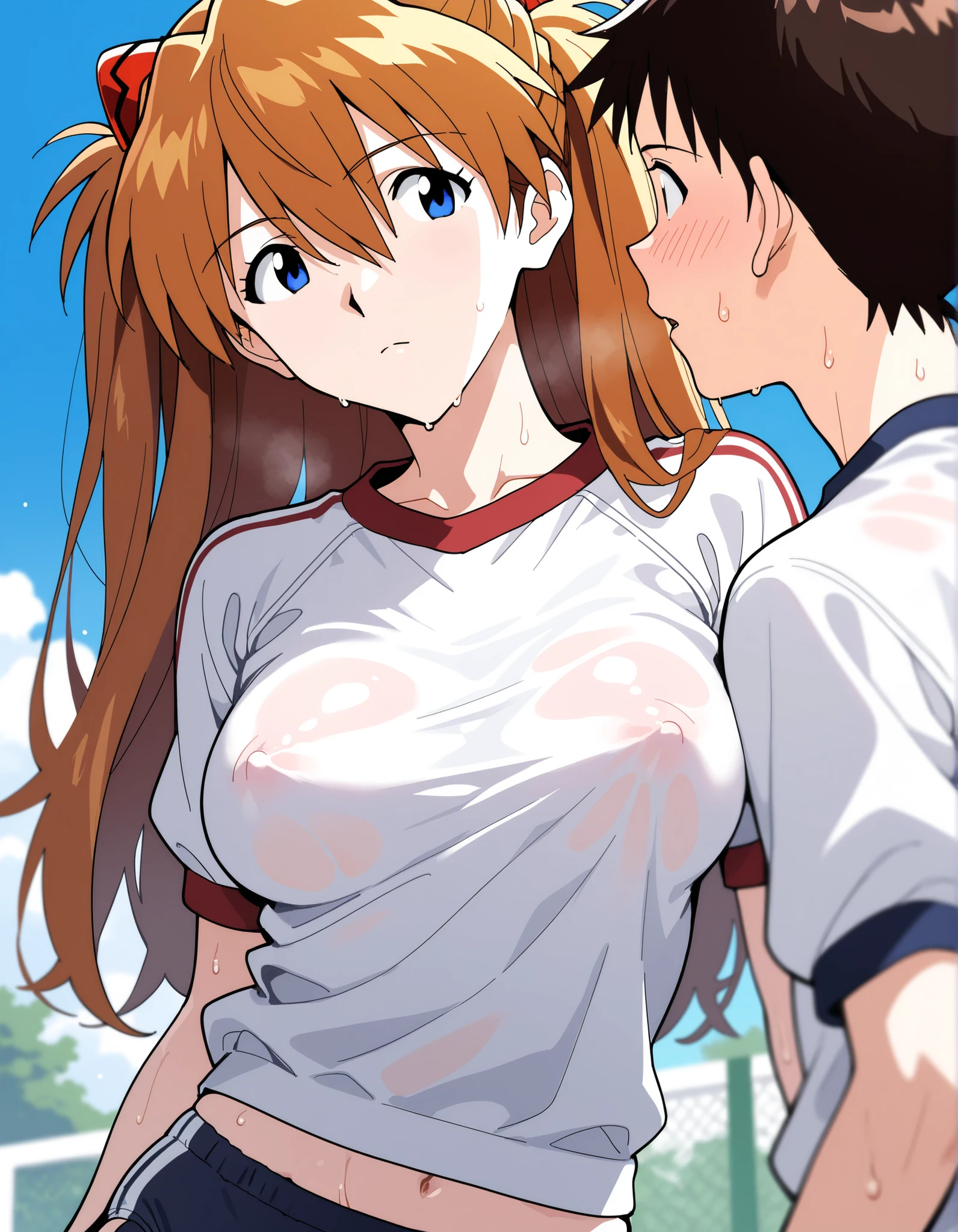 nsfw, Shikinami Asuka Langley, yukata, Small breasts, Sweat, blush, Erect nipples, Sex, whole body, penis, 奥まで入ったpenis, , semen, , Pupil in the form of a heart, combination, clitoris, festival, forest, Double teeth, standing composition