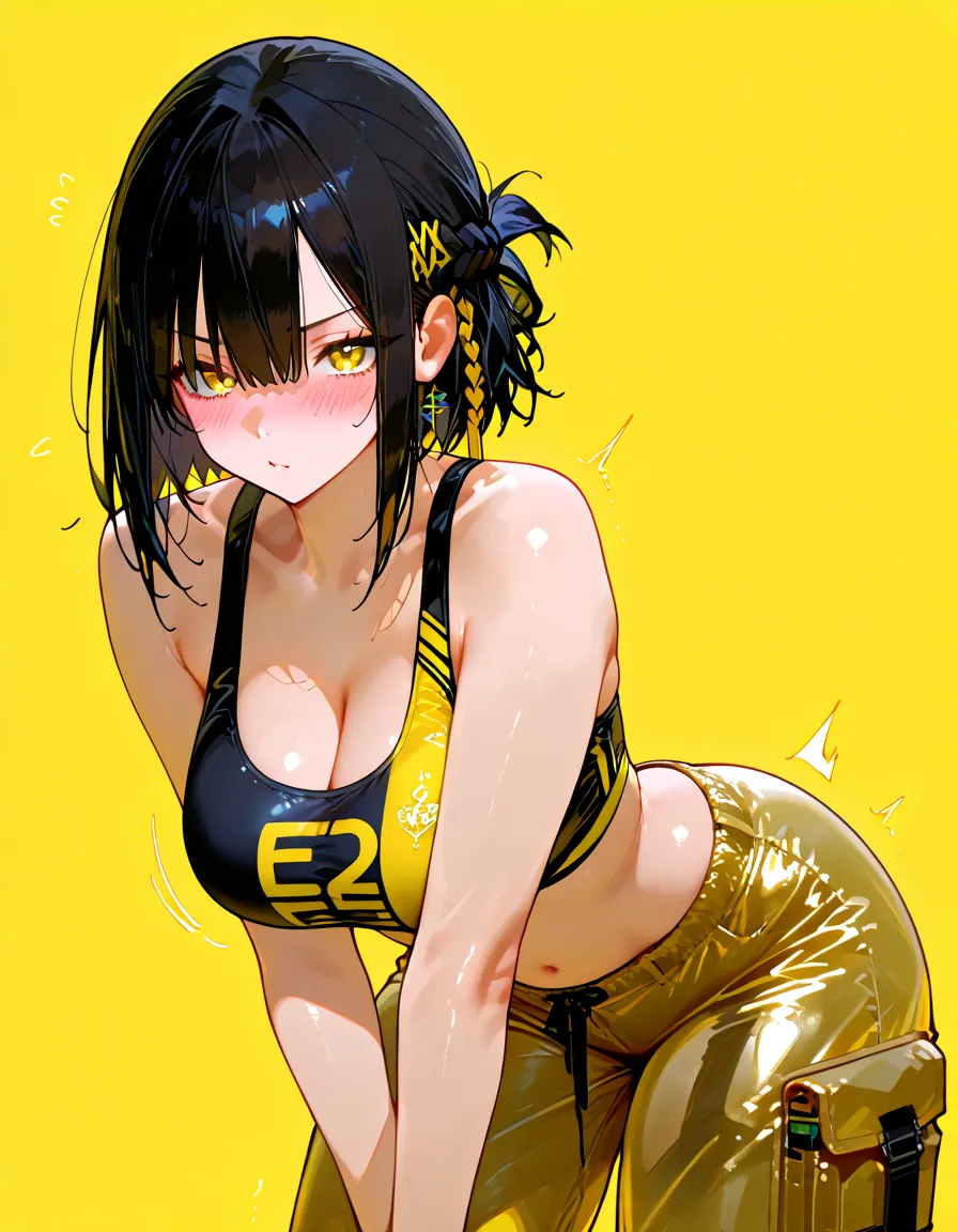 Covered in yellow and black slime and sweat、Swimsuit-less Pokémon trainer doing exercises