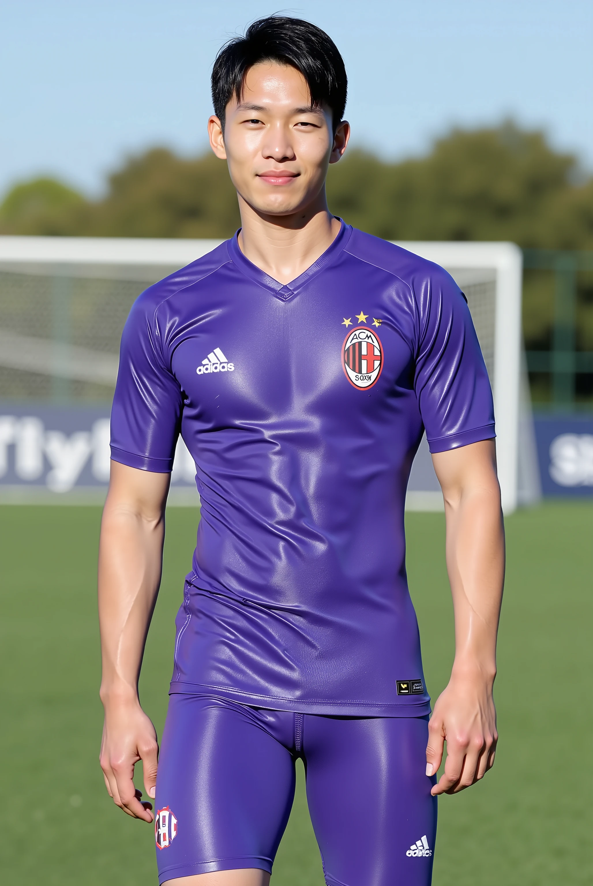 young, boy,all nationality are japanese, soccer player, handsome japanese boys, standing on the soccercourt, boy group, 4 people, a sunny and handsome boy,about 22 years old, short hair,Full body photo composition,solid color background,8k, HD, soccer uniform, AC milan, manchester united, Soccer court, , thick muscular thighs, very cutting edge atmosphere, talking, messy hair, short hair, see veins on arms, Interlock Running Shorts, This is made to give better looking and more diverse men. under wear is もっこり、 ultra big dicks, different faces, but all boys have growing bulge, tanned skin