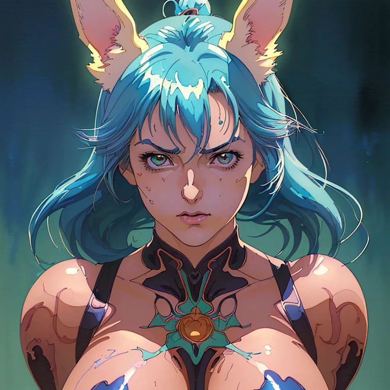Wolfie, hells, girl1, solo, leather pants, furry, hair, earrings, breasts, spiral bras, furry hands, (best quality 1.2)(Masterpiece 1.2) serious look, wolf claws