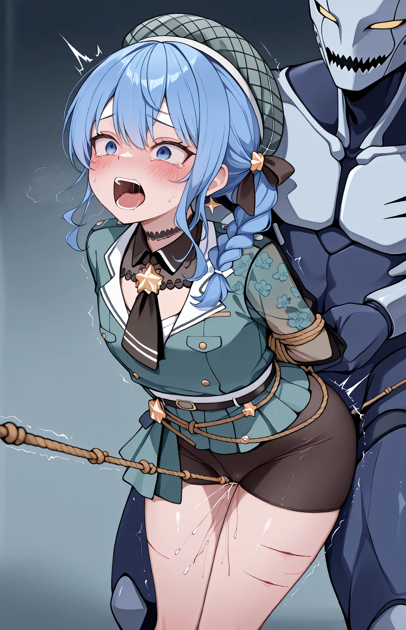 Suisei Star Town (8+ Costume) | Hololive | [Pony XL]

, 1girl,blush,tearful，Wide Open Eyes、Clench、 Clench，,I look diagonally to the side，and the rope cuts into my crotch，，Hunchback、leaning forward，I can't stand in my back、I can't stand straight，stand up，standing、screaming,[[[[[[[[[[[[[[[Frightened,viewers,struggling, orgasm,性的Abuse,  Abuse，，
(IlXL) rope walking / Crotch Rope Crossing，climax