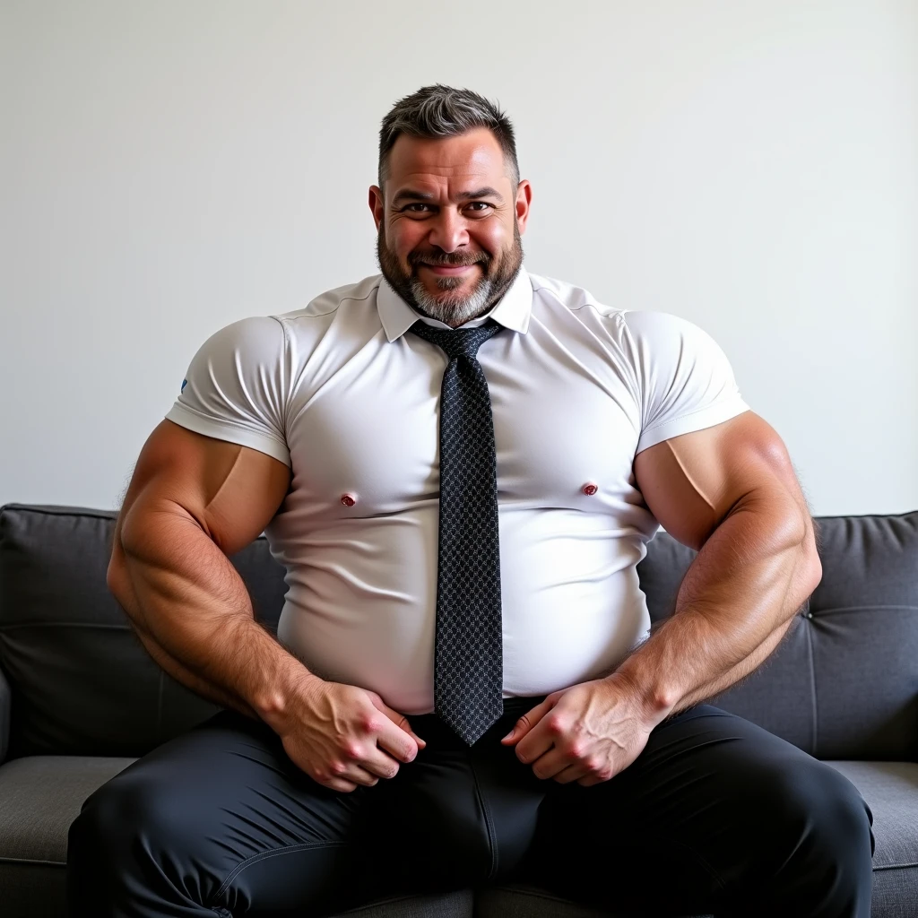 (handsome mature man), (in his 50s), white man, wearing a speedo , nice bulge, (beefy:1.3), beard, looking at viewer, beautiful man, detailed eyes, symmetric face, smirk, robust, nicebulge(!), latex, futuristic spaceship background, stars visible through window in background,