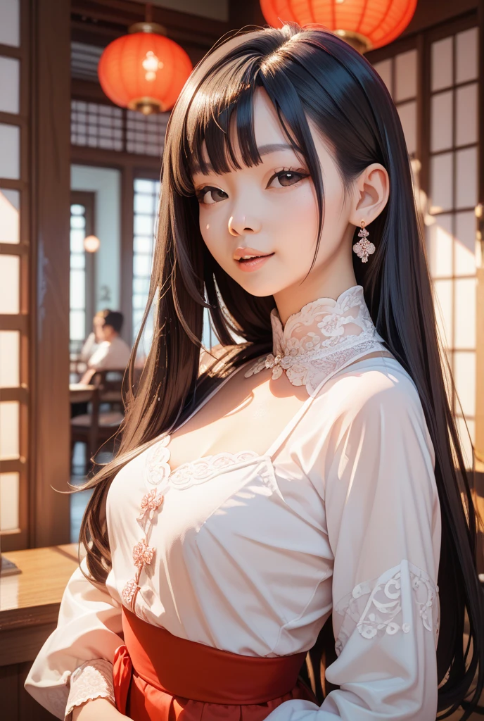 Realistic, High resolution, Soft Light,1 female, alone, jewelry, Current school classroom,Biggest eyes,Low chest, Long Hair、((Farbe々Farbeのついた髪))(超Realistic)、(Awareness-raising)、(High resolution)、(8k)、(Very used to it)、(Best illustrations)、(Beautiful and beautiful eyes)、(highest quality),(Detailed face)、alone、1 girl、Looking at the audience、Get used to it、Detailed face、In the dark night、Deep Shadow、secret key、Pure erotic face ace_、length、Black shawl straight hair、46 point diagonal bangs,Female student、(White Blazer、Chest Emblem)、Translucent white blouse、Red bow tie、( 明るいFarbeで,Plaid)、,8k, highest quality, 超High resolution, Tabletop, Realistic, Realistic, High Contrast, Photon Mapping, The real picture, smile