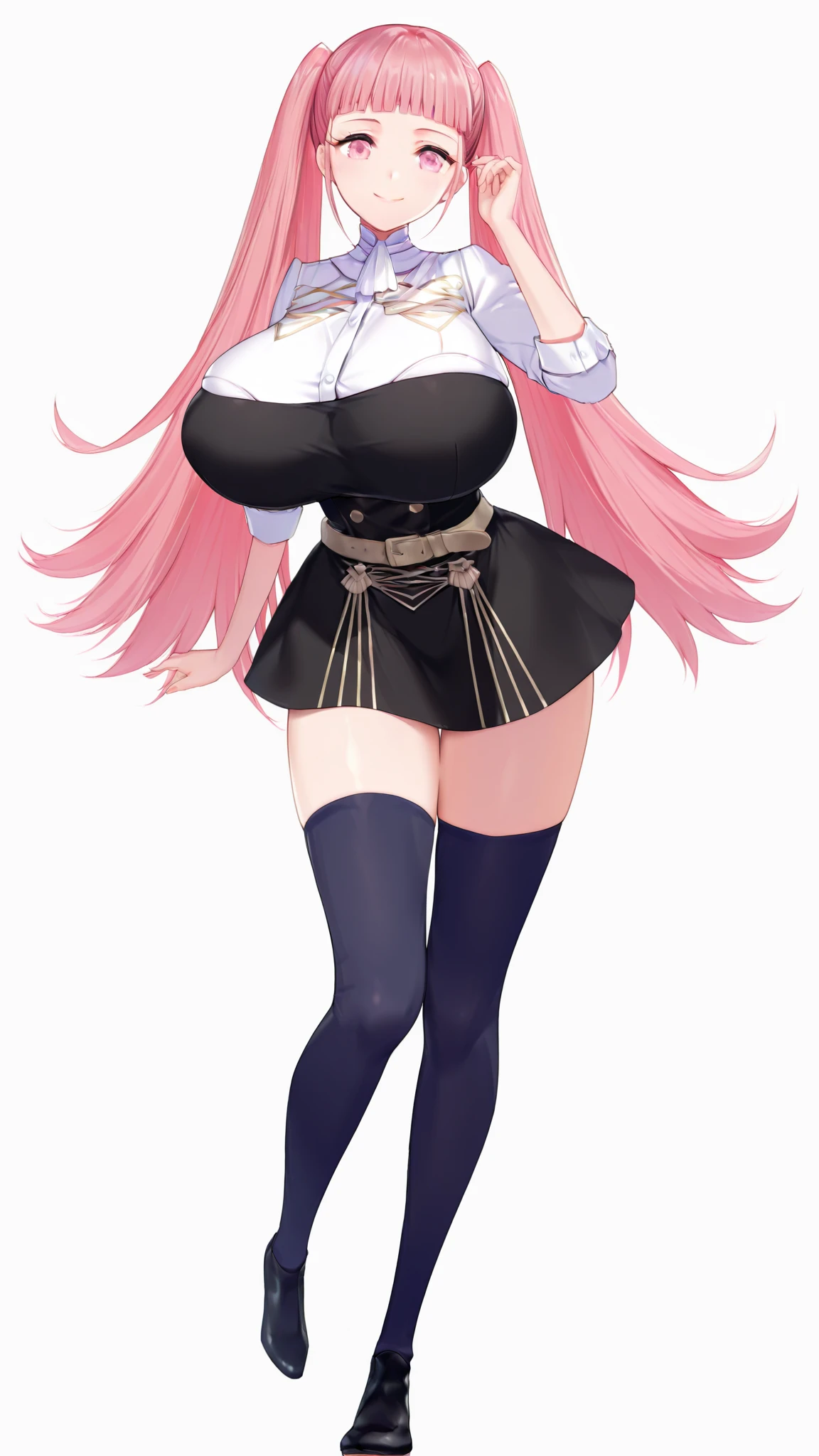 score_9, score_8_superior, score_7_superior, score_6_superior, One girl,n art with a beautiful woman wearing a Cat costume, Cat, One girl, black Cat, animal ears, chest, Cat ears, alone, Jacket, Knee socks, large chest, Pink Hair, black Jacket, jewelry, Multicolored Hair, White Background, Fishnet tights, tooth, View Viewer, Open your mouth, animal, Simple Background, hair band, bangs, Off the shoulder