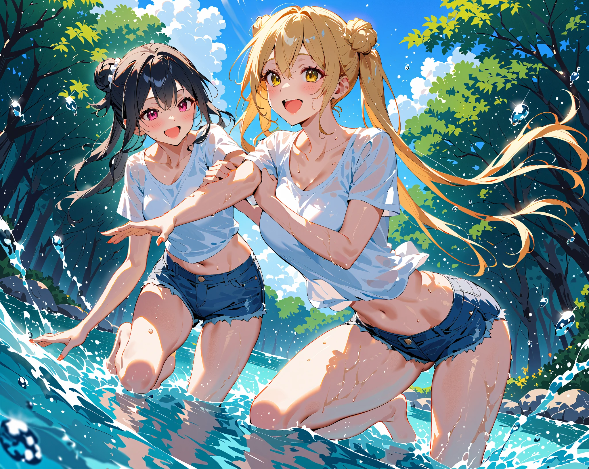 Watery eye、cute、Blonde twin tails、Peeing、Bloomers、Gym suit、Outdoor