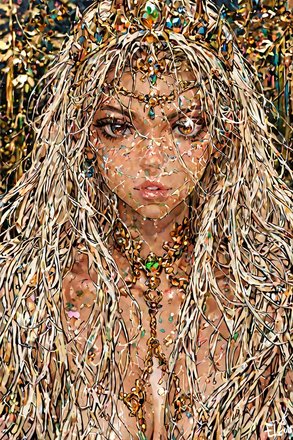 n9styf9ce,((2heads)),1 woman,Pamela Anderson head,Paris Hilton head,cleavage,upper body shot, photography