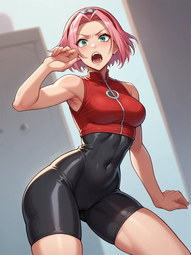 (tmasterpiece,A high resolution,best qualtiy:1.2),8K,highly detailed,complex,rich colourful,vibrant image,Clear focus,cinematic ligh) pink hair,long whitr hair,Green eyes,body builder (Wear black business attire,black_Collared shirt cropped jacket,tiese,tiese,Red pants,a garter belt,Leather belt) (Large, Perfect round breasts,Hourglass body,Big breasts Thin waist,Very thin waist, photograph realistic,(hyper realisitc:1)big breasts beautiful, tmasterpiece,Best quality at best,extremelydetailedface,s the perfect face,beauitful face,Perfect lighting,Detailed eye makeup,Details of the face,Nice detail eyes,pretty hand,perfect hand,glowing light eyes(realistic pupil,Realistic iris:1)Heavy eye makeup,(empty Casino)(Posing dynamically)pantiess, sakura haruno, ((bright red clothes)), ((blushing)), ((open mouth)), ((drooling)), ((wet)), ((midriff)),