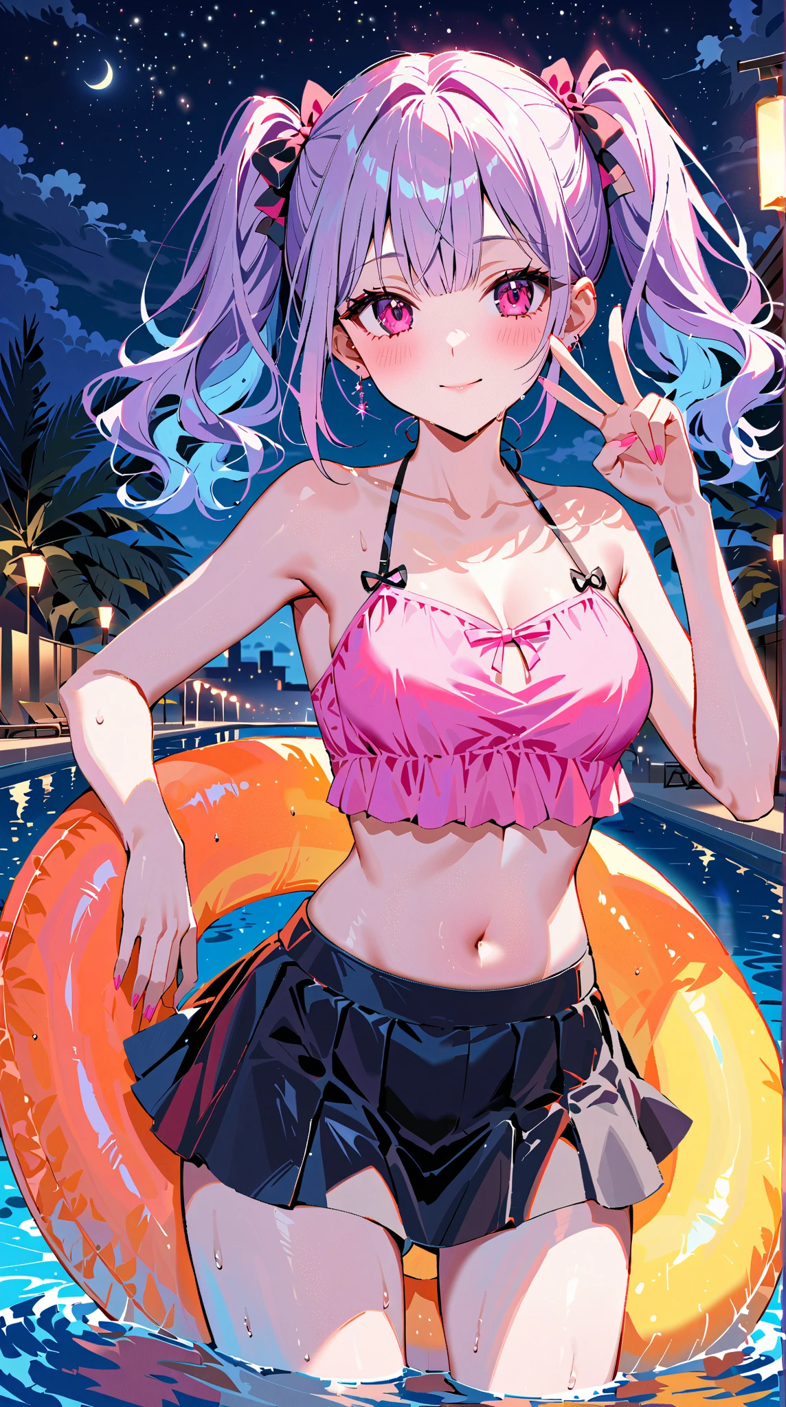 She is  gray trevally with a darker gray back and a teal dorsal fin and tail fin. She wears a small pink bra, black pants that cover up her feet, and red lipstick. SPARKLE; GLITTER