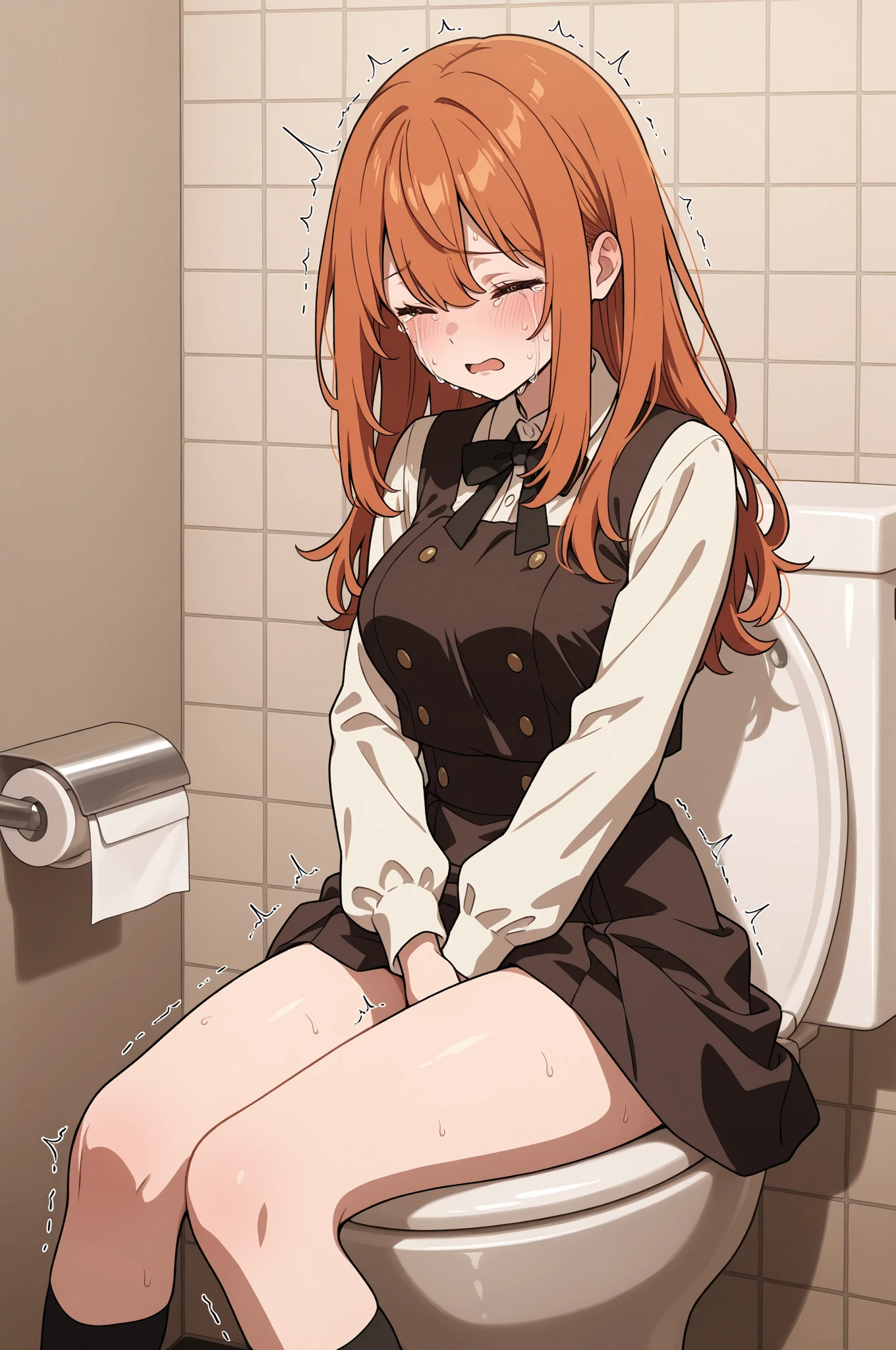 (((best quality, highres, masterpiece, uncensored, high quality, ultra detailed, extremely detailed CG, hiqcgbody, beautiful face, beautiful eyes, extremely awesome detailed CG unity 8K HDR wallpaper, perfect anatomy:1.1))), (extremely awesome detailed realistic, extremely awesome detailed 3d:1.0), (((Uncensored, nsfw,1girl, sex slave))), (1girl, (((light red hair, blue inner, volumey, sideburns, shiny hair, short su hair, (hair intakes), (hair between eyes:1.3), very long hair)))), (((((doctor, , clothing aside, see through))))), (((horizontal pupils, picha))), (((((extremely awesome detailed deep-silky-healthy-lackwarm-foundational-baby face))))), (((((after sex, clitoris, pussy, anus,(spread legs), arms behind head, happy, blush, spoken heart, aroused, (vulgarity, heavy breathing, fucked silly, trembling:1.2), (completely nude, pussy juice, sweaty skin, steam, smelly:1.2),cowboy shot, front view, pussy focus))))((((toilet use, panty pull, toilet, restroom, panties above knees, panties below knees, sitting, bottomless, pants pull)))), caughtpeeing, (pee, peeing), peeing self
