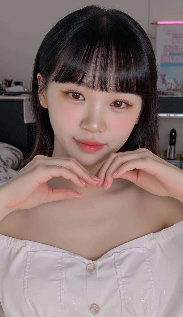 16 years Old young beautifull South Korean girls, beauty face, Cute face, Sweet face, thin, Lazy-low ball head hair style, lipstick, Naked, night, Girl With a perfect figure, Thin body