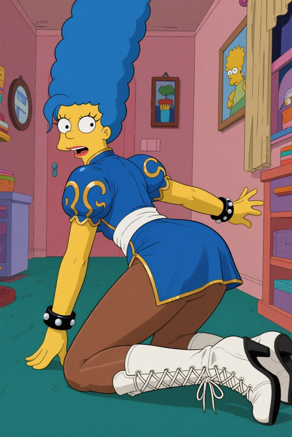 marge simpson as chunli from street fighter 2 , costume, nude ,nsfw , cosplay