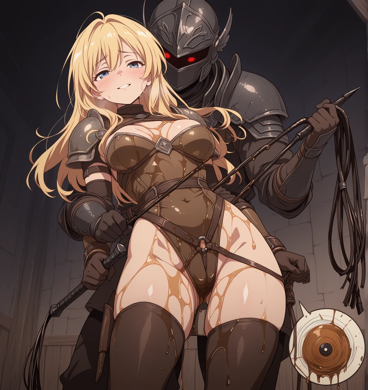 ((Highest quality)), ((masterpiece)), (detailed), （Perfect Face）、The woman is a member of the Hutt clan, named Tearje the Hutt, with green eyes, medium-long blonde hair, black nipples, and an iron collar with a chain attached to it. Jabba the Hutt is holding the chain in his hand, and the naked woman is being picked up by him.、Jabba the Hutt is holding a woman up、The woman loves Jabba the Hutt and looks at him with a gentle smile.、The woman is holding a baby