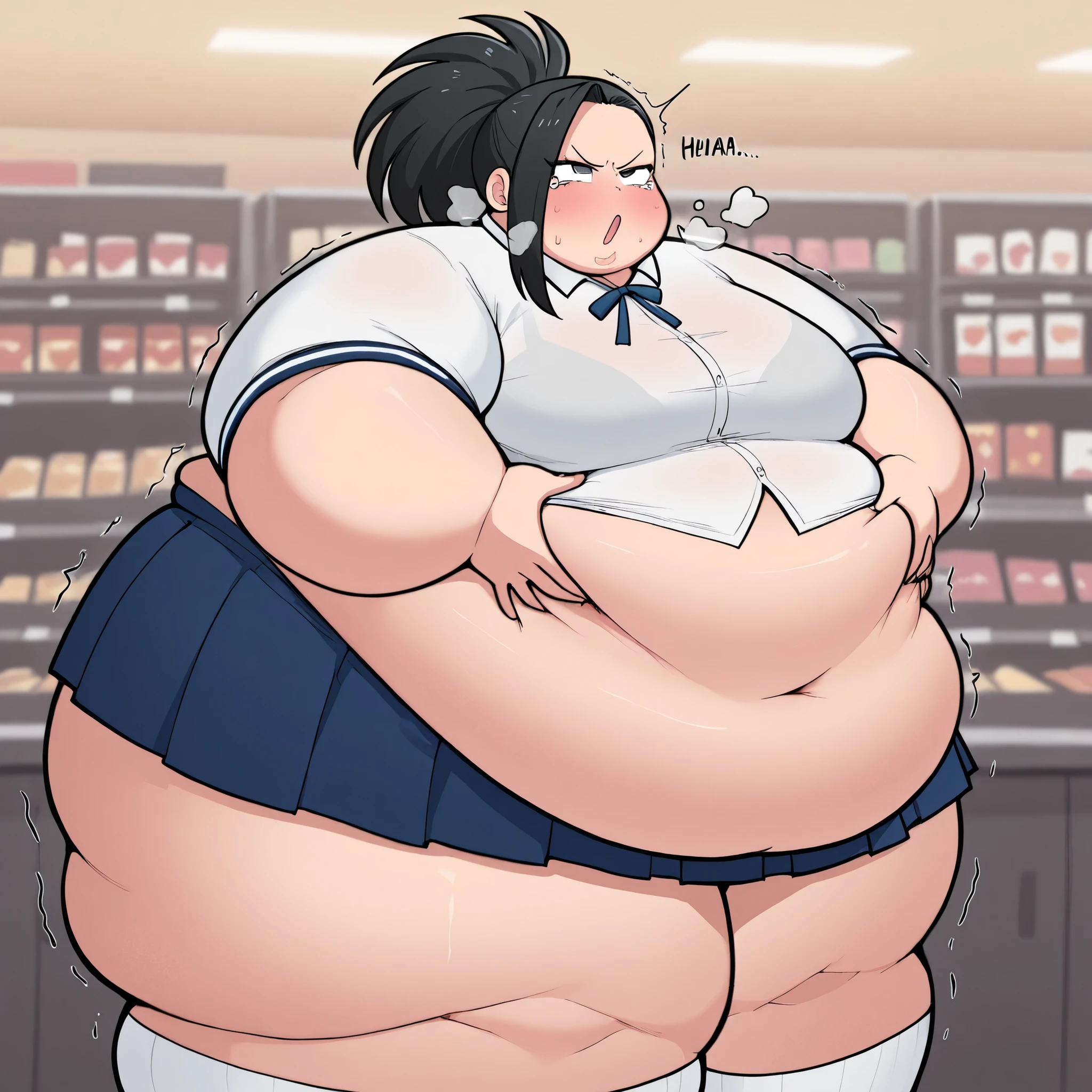 make blackhaired ssbbw fat thick thighs large breasts gothgirl in too tight shorts she's work in the magic store