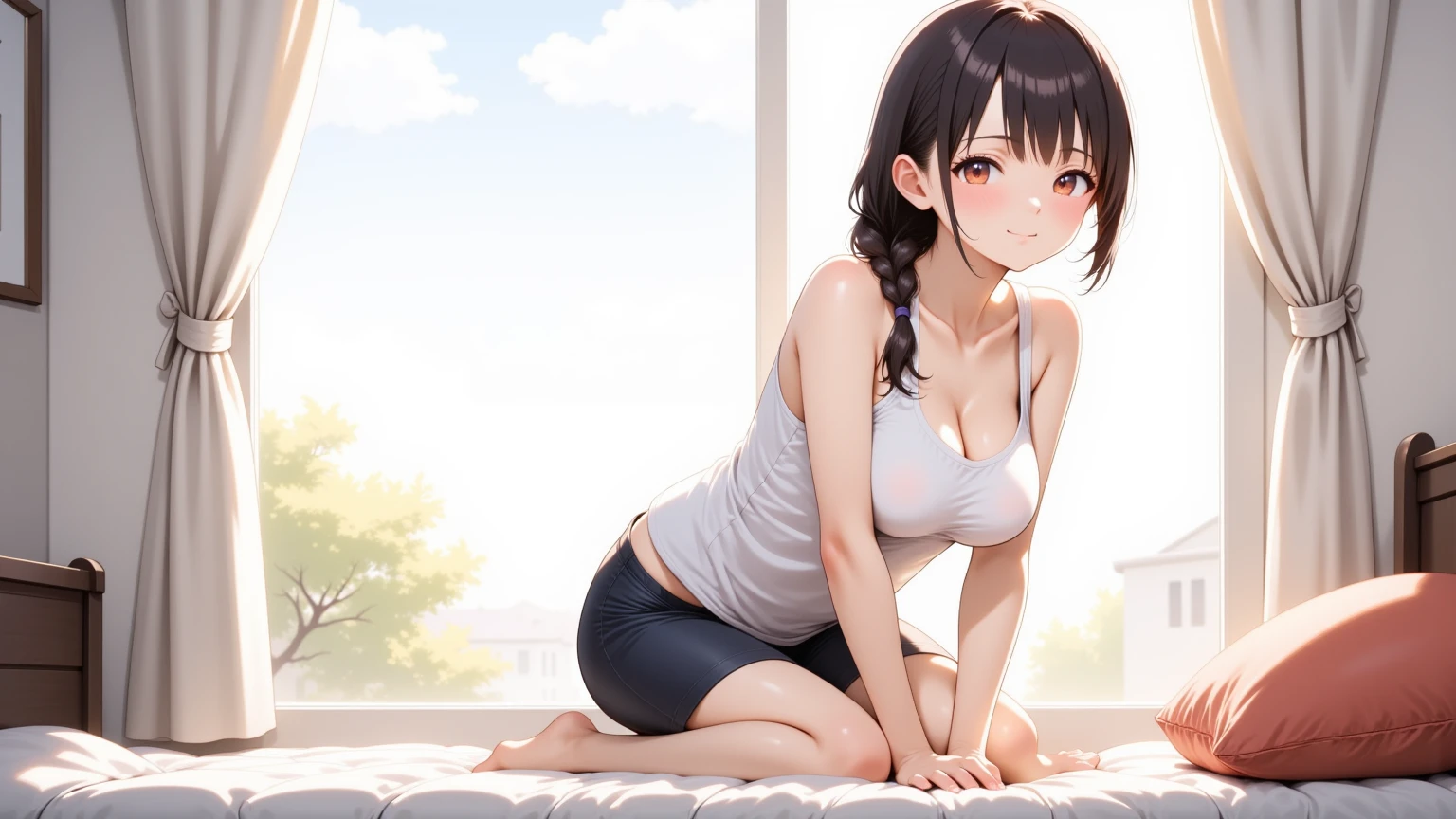 (masterpiece:2.0), (de primera calidad:2.0), (sitting desnudo in the garden:1.5), (vestido camisola de longitud extremadamente corta:1.5), (super sexy pose:1.5), (cara sonrojada:1.5), (Ocultar la entrepierna con la mano.:1.5), (ocultar el pecho con la mano:1.5), (Derramando tetas:1.5), (realista:1.5), bajo la , el seno lateral es visible, desnudo, 1 , Small, precise hands, mirada avergonzada, sonrisa ligera, Look at me and smile, chica extremadamente linda, cara inocente, cara joven, Ojos claros, ojos brillantes, little mom, el hombro es visible, La barriga es visible, El escote del seno es visible., The stomach is visible, la parte inferior del abdomen es visible, Las nalgas son visibles., La entrepierna es visible, No pubic hair, dynamic pose, la piel hermosa, ultra definition, Higher resolution, Japan high school student, By the chestnut
