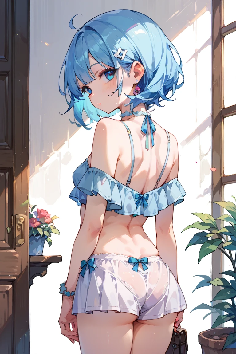 Seiun Sky\(Umamusume\), super detailed face, masterpiece, highest quality, light smile, wave hands, ((super detailed face)), slender girl, whole body, (((In underwear))),horse tail,blush, fine and clear eyes, frontage,)(small breasts),bra,panties