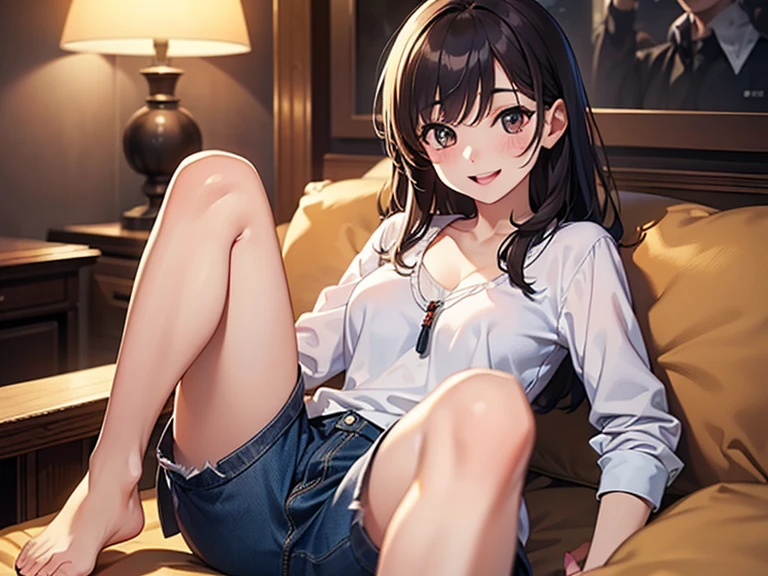(masterpiece、highest quality、High resolution、Realistic photo、Real looking skin:1.1)、
(Women are us々She shows me her panties and seduces me.:1.8)、
(Provocative, grinning expression:1.5),
(She is wearing a black sleeveless turtleneck sweater:1.5)、
(She is wearing a black flared skirt:1.5)、
(She is barefoot:1.5)、
(The panties are black and have a lace pattern.:1.5)、
(She has long brown hair.:1.5)、
(I'm 29 years old so I have a mature look.:1.5)、
(Location: Living room of an apartment:1.5)、
1 Japanese Girl、solo、Full Body Esbian、Beautiful Eyes、Shining Eyes、Shining thighs、NSFW