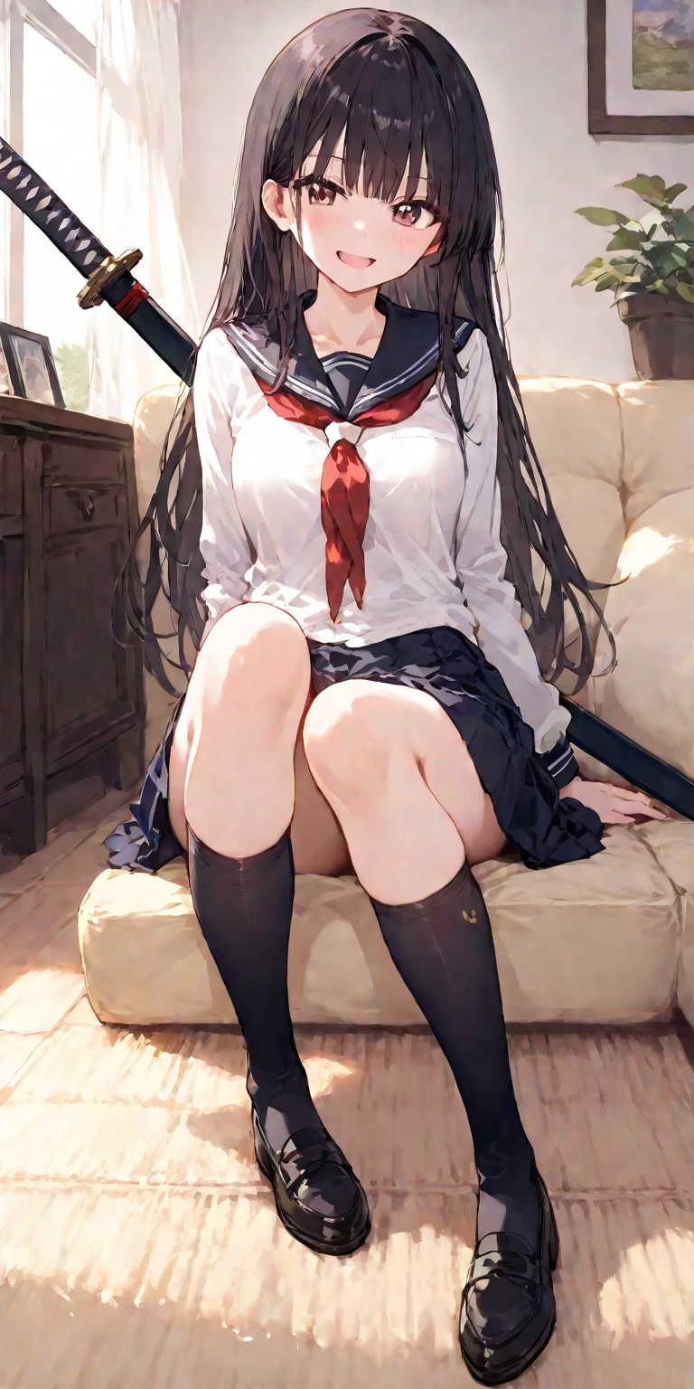 Masterpiece Top Quality High Resolution、Anna Tanaka , Long hair, Sit with your knees bent、Eight-headed body、beauty legs 、in a school、As if looking up from below、Ashamed