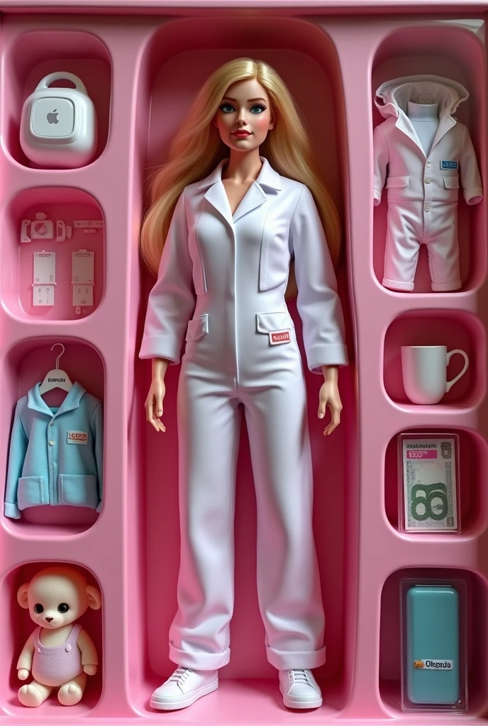 Ultra high resolution, high resolution, (masterpiece: 1.4), hyper-detail, 1girl, inboxDollPlaySetQuiron style, full body, no humans, doll, toy, barbie, in a gift box, character print, blonde hair, middle length hair, blight blue eyes, (((wearing a detailed pink theme nurse outfit and matching accessories:1.5))), pink sparkles, sprinkles, barbie pink color theme, beautiful female barbie, full lips, parted_lips, heavy make-up, smoky eyes, detailed eyes, pretty face,3DMM,inboxDollPlaySetQuiron style,(margot robbie), <lora:quiron_inboxDollPlaySet_v2_lora:1>,