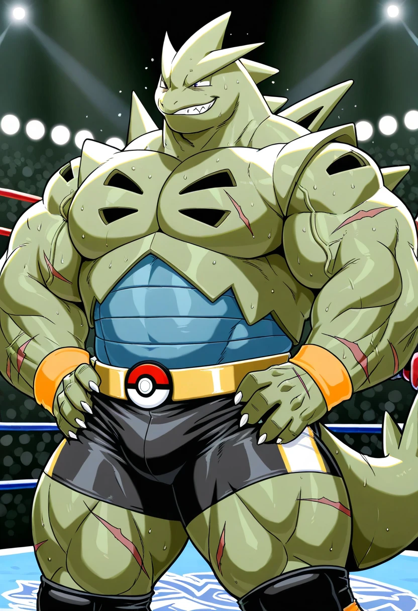 Two male fighters(Gator vs Gator, handsomes, perfect eyes, Thick eyebrows), gay(kneeling, cuddling from behind and his neck, in a MMA match), hot(Both are Shirtless, full body, bulges), handsomes(They are handsomes, correct ???????), musculosos(Big muscle bodies, Six packs, muscle abs, big pecs, muscle backs), sweaty(very sweaty wet bodies, shiny sweat), tatuajes(they have tattoos), Angry(They have an angry expression),MMA gloves(They both are wearing red MMA gloves), MMA boxers(both are wearing Black boxers), Hight resolution