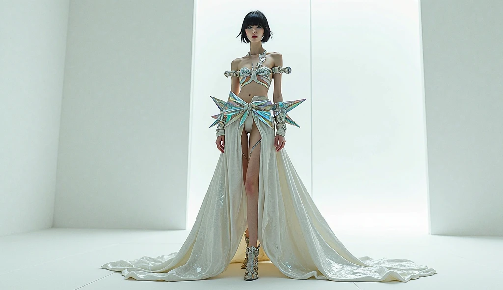 ,((Wearing a torn sheer costume of a superheroine)),(, No bra)), Wet crotch, Wet thighs, Beautiful girl with accentuated slender abs: 1.4, (((nipple tips protruding, areola is protruding, The shape of the pubic region is clearly visible)), sixpack abs: 1.4, Bust Botox, Photo, Sharpness, Unique 850 4, Koda850 k portrait camera, F1.6 shots, Ultra-realistic textures, Spectacular light textures, Cinestil 800 Fashion Mechanics, (futuristic sci-fi battle fashion: 1.1), (tied perfectly by chain), Restraint, Slaves, collars, ((wide prison with sunlight)), Dark fantasy, Realistic material details, extreme hight detail, Ultra-realistic materials ((Torn costume))), Wet, Cloudy, (Chained)), ((big emphasized by chains)), ((chains digging into crotch)), ( (Collar)), (, No bra), shredded costumes, broken golden shields and battle spears,, White combat gloves, Combat shoulder armor, Blood splattered on the face, Blood splattered, Realistic, (Bruises, Dirty, ripped clothing, skimpy clothing, Blood: 1.3), Torn Cape, Torn pantyhose, Long legs, ((iron pipe in the crotch)), Metallic shackles and fetters, ((chains hung from heaven)), Wet crotch is clearly visible, Swarovski's sword and the anatomy beneath his feet, (futuristic sci-fi battle fashion, Torn mesh stockings),Finger repair,Toe repair