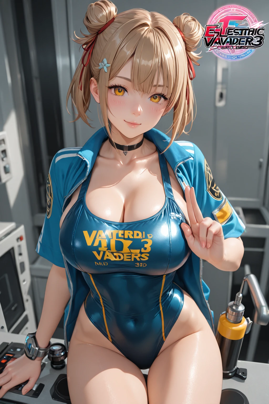 PUNIPUNI, a beautiful Pink hair gamer girl, beautiful detailed Blue eyes with (Sparkling Highlights:1.28), beautiful detailed lips,extremely detailed eyes and face,longeyelashes,in a (((Yellow Pikachu hoodie))) MoeSleeves,(Professional photo from above:1.37), Huge breasts (Overflowing Gigantic cleavage:1.28) close up down blouse, (perfect lighting) navel, Radiant PearlSkin with Transparency
