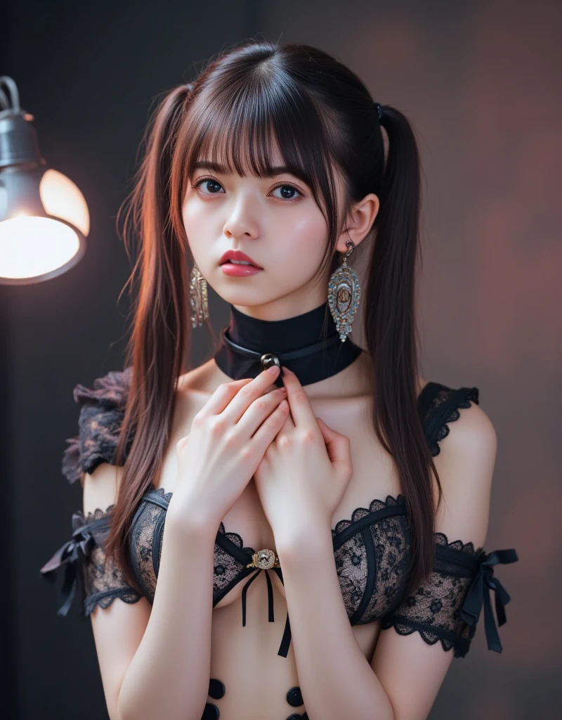 1 nogizaka girl, utterly cute, bishojo, 15yo, gothic lolita fashion, an exquisitely detailed and beautiful face and eyes and skin, detailed black shine hair, (medium breasts), (cleavage), (open chest), elegant frills, frilled tie, ribbon tie, rose hair accessory, smile at the camera, full body, (castle in europe), professional lighting, BREAK, (realistic, photo-realistic:1.37), 8k, (masterpiece), (best quality:1.4), (ultra high res:1.2), (RAW photo:1.2), (a dress with delicate lace, soft fabric, and a beautiful rose pattern), perfect anatomy, 4fingers and 1thumbs, ultra detailed background, (unity 8k wallpaper)