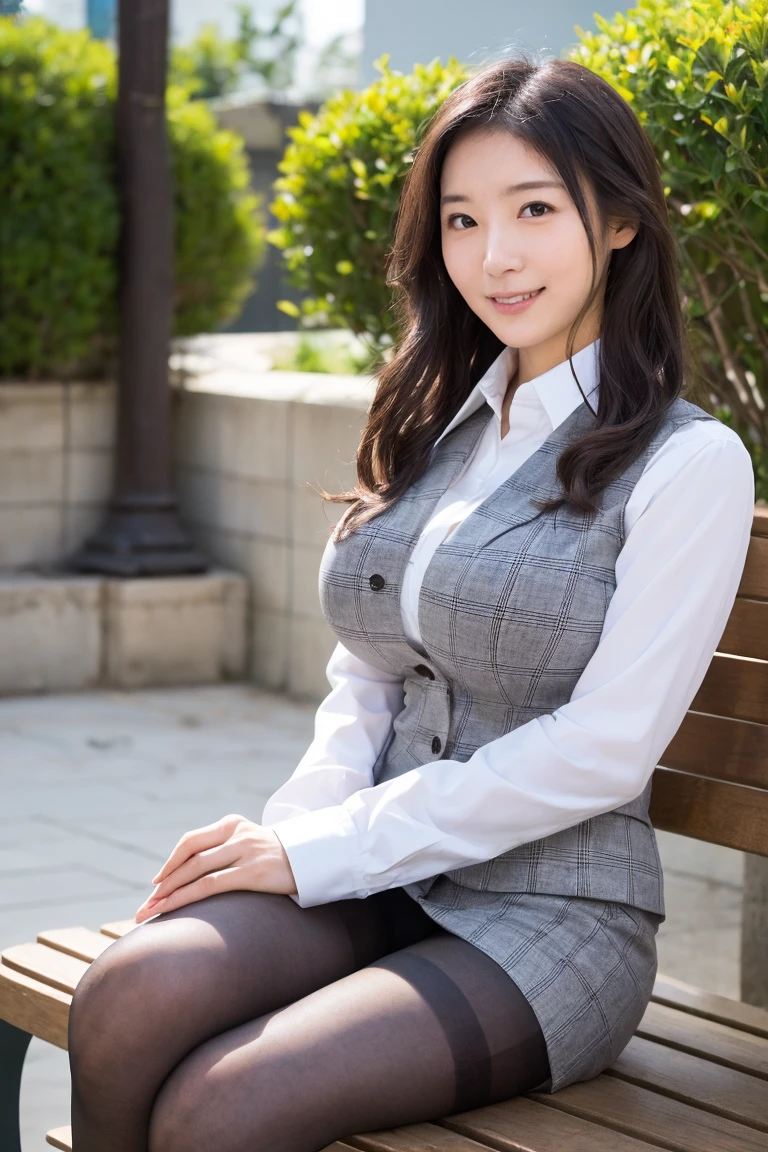 highest quality,Best Image,Japanese,Big Breasts,Brown hair long,Beautiful girl,smile,suit,mini skirt