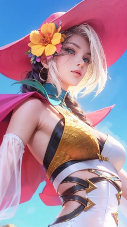 a woman in a red hat and yellow dress with a flower in her hair, rossdraws 1. 0, rossdraws 2. 5, rossdraws 2. 0, rossdraws portrait, rossdraws digital painting, rossdraws cartoon vibrant, rossdraws and jazza, avatar image, artgerm style, style artgerm, artgerm portrait, :: rossdraws , shadowbringers cinematic, 4 k detail fantasy, a beautiful fantasy empress, game cg, xianxia fantasy, xianxia hero, 2. 5 d cgi anime fantasy artwork, cinematic goddess close shot, ruan jia and artgerm, wow 4 k detail fantasy, hyperdetailed fantasy character