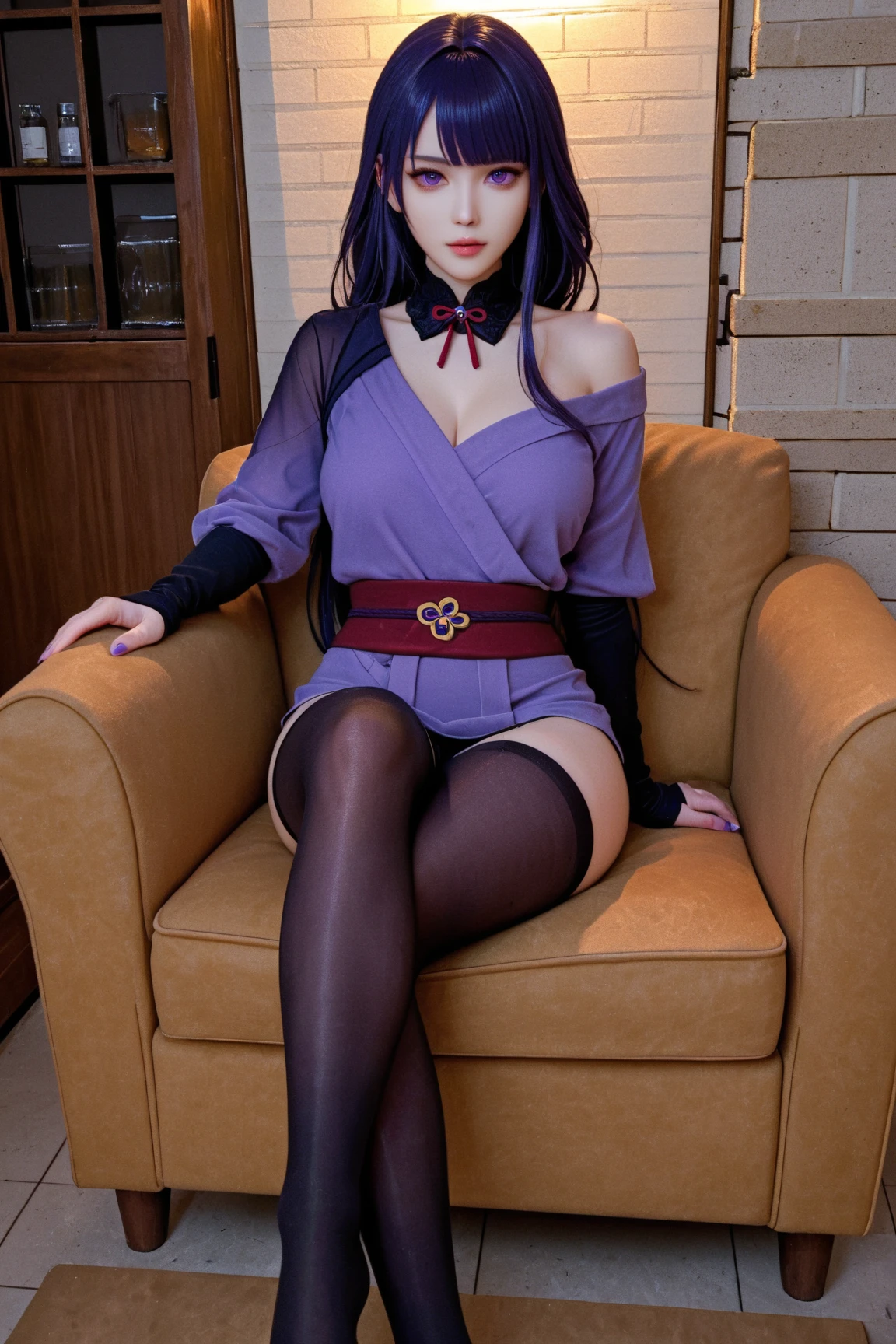 (masterpiece:1.4), (Highest quality:1.4), Very detailed, Complex, Super detailed, figure,Soft lighting, Scenic, One girl, Disgust, Navy Blue Hair, colorful, Colorized, from_On top of that ,vampire_Costumes , Runway