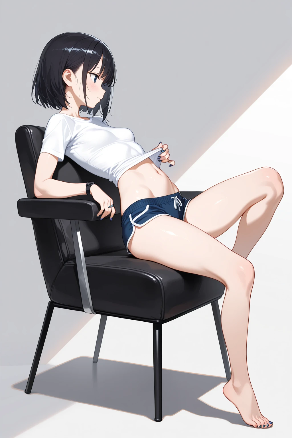 (1 femboy:1.5),(dark skin:1.5),(masterpiece:1.2), highest quality, High resolution, unity 8k wallpaper, (fine and beautiful eyes:1.6), highly detailed face, perfect lighting, Detailed CG, (perfect hands, perfect anatomy),20 years old, (black hair:1.3), detailed eyes, best quality, extremely detailed, very precise detailed, (glasses:1.4), , (straight hair:1.5), (evil smile:1.3) , (blush:1.3),(very short pixie cut:1.4),(blunt bangs:1.4), (greaming skin:1.3),(flat chest),(tank top:1.5),(open mouth),(bike shorts),(leaning_forward:1.4),(from side:1.2),looking_at_viewer,,(kneeling:1.4),