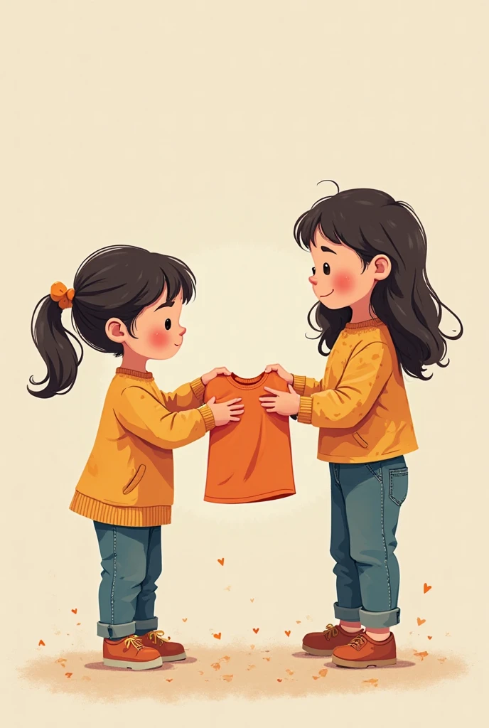 There are two little girls standing side by side, illustration!, author:Tatsushima Yuko, childrens illustration, children illustration, children's illustration, Static, illustration, User photo, cute illustration, author:Almada Negreros, by Emma Rios, marionette, author:dad bernard, screen cover