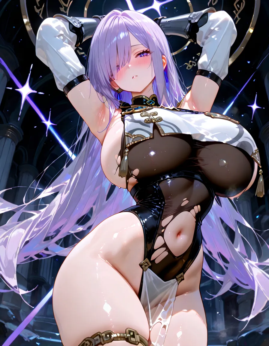 (nsfw:1.3).(shiny skin:1.8).(wet skin:1.3).(huge breasts:1.7).(Nipples are visible:1.5).showoff breasts:1.5).beautiful girl,最high quality、Best image quality、masterpiece、girl((18 year old top model、 By becoming、Best Bust、Tea that opened my chest wide、shining eye,((Heterochromia iridis, (右eye, red colored 右eye iris)(左eye, gray purple colored 左eye iris), eye; Red and grey purple)), Gray metallic hair、Gray hair color, Silver smooth shiny top model hairstyle, Straight silk bangs, Cut straight hair and bangs, Blunt bangs+Cut straight, long and smooth hair、thin,Highest valley、Black 、Shiny green short skirt、Shoulder jewellery ,Diamond Earrings、Wristband、Black gloves)),high quality、Beautiful art、background((School Area))、Flight、Flying debris、Written boundary depth、movie、Visual Arts、Perfect art、8k,Genuine、Dynamic Performance
