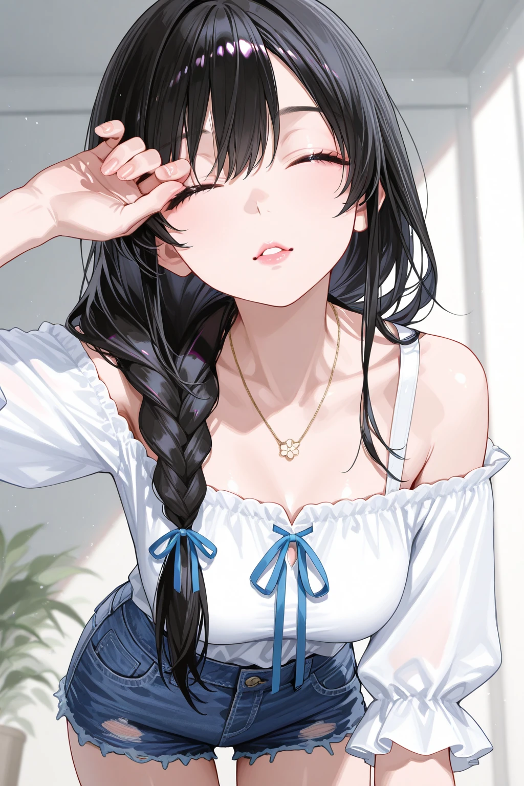 manga,1girl,((tofu on her head)),a girl dies after hitting her head on a tofu corner,19yo, eyes closed, mouth open, black hair,long hair,japanese,avenue,perfect anatomy,beautiful detailed teeth, small mouth, fresh lips,beautiful lighting, volumetric lighting, dynamic angle, sharp,