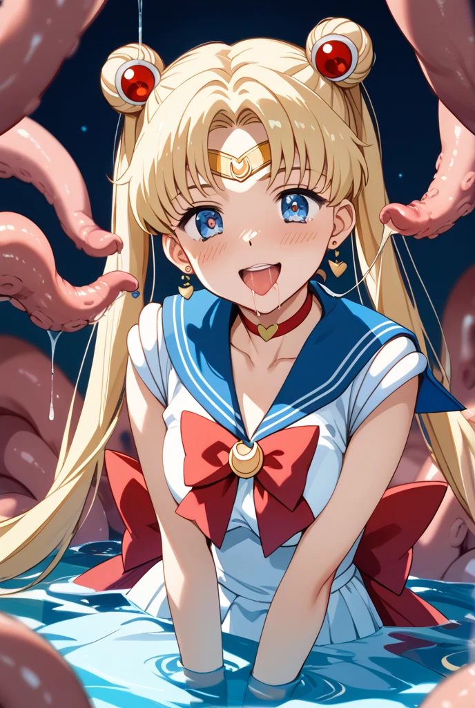nsfw,Dripping mucus,(In a dark tentacle hole,Wide-open legs,Stretching legs:1.5),(A wall of tentacles around the girl,Girl lying on tentacle delivery bed,His arms are buried in tentacles up to his shoulders,Her legs are buried in tentacles up to her thighs,Tentacles restrain limbs,Tied up by tentacles:1.3),belly button, (Girl is angry,Open your mouth:1.3),Sweat, Love Juice, (young,thin,Very small breasts:1.5),Blonde semi-long hair,indoor,Perfect Face, Perfect Anatomy,(man and woman have rough sex:1.5), (vagina :1.5),(女の子 penetrated by a big cock:1.4),(magical girl costume,Cowboy Shot:1.5),(Tattered clothes:1.5),(vaginaから溢れる:1.2),bound by tentacles, (Shiny white high-leg leotard magical 女の子 with super micro skirt,No sleeve,Super Sailor Moon heart jewel waist decoration attached to the lower abdomen,magical 女の子 hair ornament,Torn white thigh-high socks,White high heels,A big red ribbon and a big jeweled brooch,Shiny clothes,Magical Girl Gloves,Magical Girl High Heels:1.5)