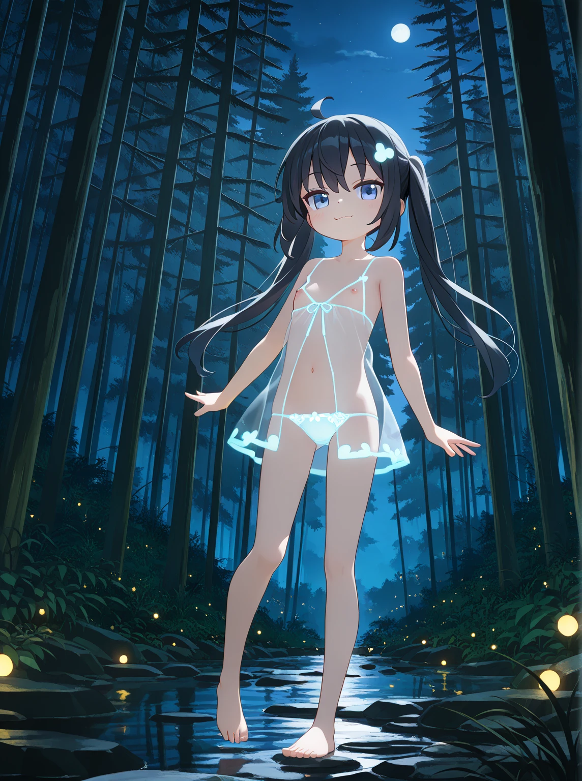 1girl, completely nude, at night, edge of the forest (((<lora:glowing clothes blue:1> <lora:glowing clothes green:1> <lora:glowing clothes red:1>)))
